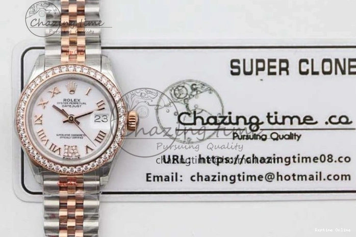 0121 Trendy Lady DateJust 28 SS RG TWF Diamonds Bezel 1:1 Best Edition White Dial Roman Markers on Jubilee Bracelet NH 2129